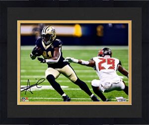 framed alvin kamara new orleans saints autographed 8" x 10" black horizontal photograph - autographed nfl photos