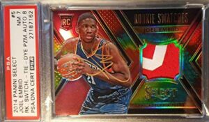 2014-15 joel embiid rc panini select tie dye prizm jersey #18/25 psa nm 7 auto 8 - basketball slabbed autographed rookie cards