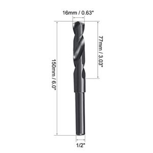 uxcell 16mm Reduced Shank Drill Bit HSS 6542 Black Oxide with 1/2 Inch Straight Shank