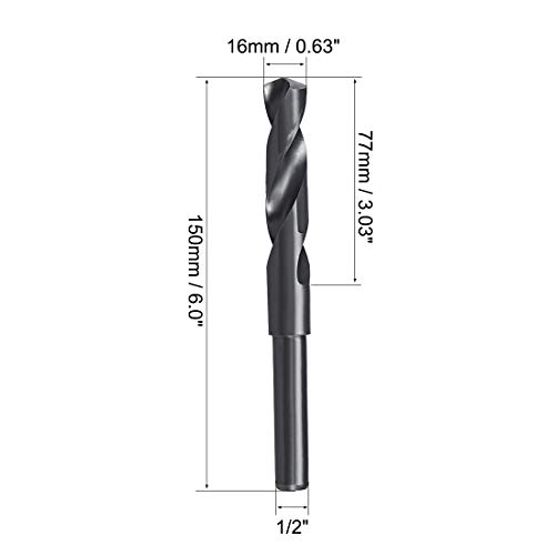 uxcell 16mm Reduced Shank Drill Bit HSS 6542 Black Oxide with 1/2 Inch Straight Shank