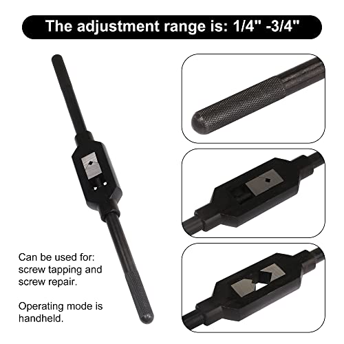 CNBTR Adjustable Metal Tap Handle Reamer Wrench with 1/4"-3/4" Adjustment 13mm Rod Dia for Screw Tapping and Repair