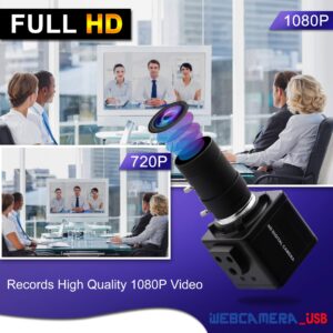 1080P USB Camera with Microphone Manual Zoom 5-50mm Webcam Variable Focus PC Camera H.264 Mini UVC USB2.0 USB with Camera for Computer Audio Video Close-up Camera Zoomable Web Camera