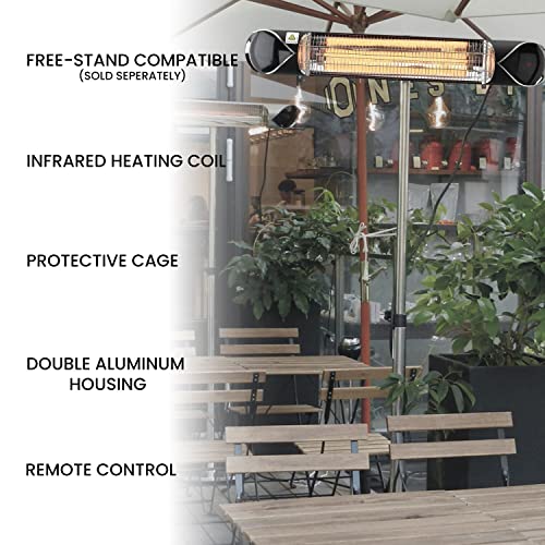 Hanover 35.4'' Wide Electric Infrared Carbon Heat Lamp with Mounting Bracket and Remote Control, Powerful Heating for Outdoor Areas up to 131 Sq. Ft., Ideal for Porch, Garage, Workshop, Black