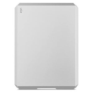 lacie mobile drive, 5 tb , external hard drive hdd – moon silver, usb-c usb 3.0, with rescue services (sthg5000400)