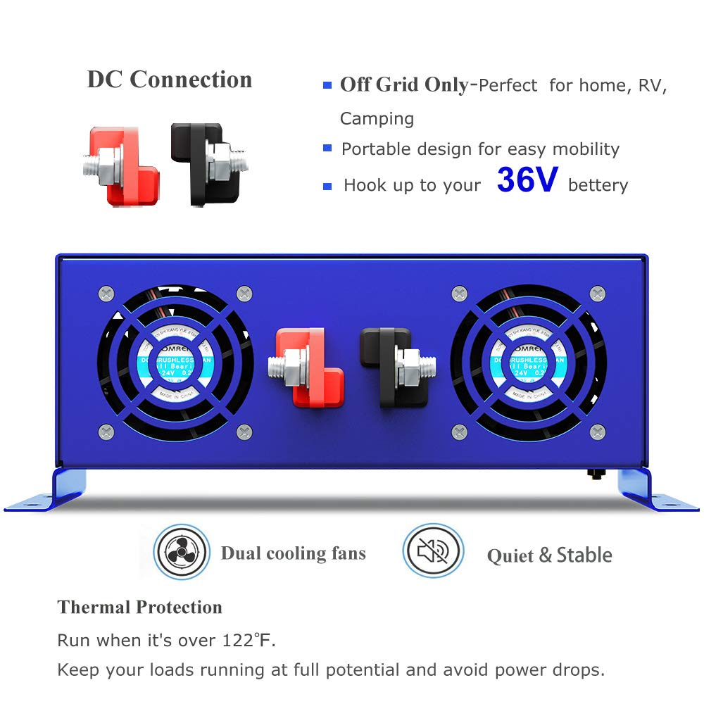 XYZ INVT 4000 Watt Pure Sine Wave Inverter 36V DC to 110V 120V AC Car Power Invert Surge 8000W Power Converter for Solar System.(4000W 36V DC to 120V AC)