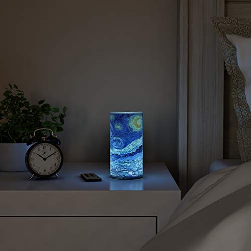 Lavish Home 80-FC1008 LED Starry Night Candle with Remote Control Timer Van Gogh Art on Vanilla Scented Realistic Flickering or Steady Flameless Light-Decor, (L)3”x (W)3”x (H)6”