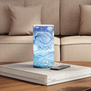 Lavish Home 80-FC1008 LED Starry Night Candle with Remote Control Timer Van Gogh Art on Vanilla Scented Realistic Flickering or Steady Flameless Light-Decor, (L)3”x (W)3”x (H)6”