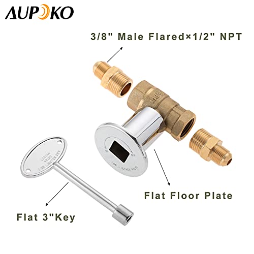 Aupoko 1/2-Inch Straight Quarter-Turn Shut-Off Valve Kit for NG LP Gas Fire Pits, 3-inch Key and 3/8 Male Flare x 1/2 NPT Fittings x 2, Fits for NG LP Gas Fire Pits Indoor & Outdoor Fireplace