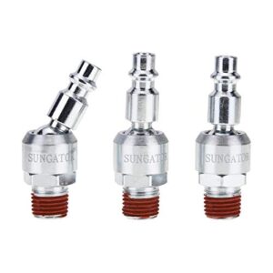 air tool fittings, sungator 1/4" npt male industrial swivel plug, 3-pack 1/4 inch air coupler and plug