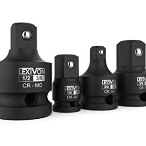 LEXIVON Impact Socket Adapter and Reducer 4-Piece Set | 1/4" - 3/8" - 1/2" Impact Driver Conversions, Chrome Molybdenum alloy steel (LX-112)