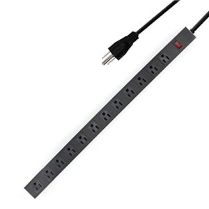 12-outlets heavy duty power strip with 6 ft ul 14awg cord straight plug for commercial, industrial, school and home,15a 125v 1875w ,etl certification, black