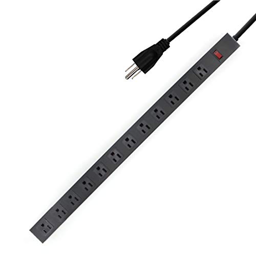 12-Outlets Heavy Duty Power Strip with 6 Ft UL 14AWG Cord Straight Plug for Commercial, Industrial, School and Home,15A 125V 1875W ,ETL Certification, Black