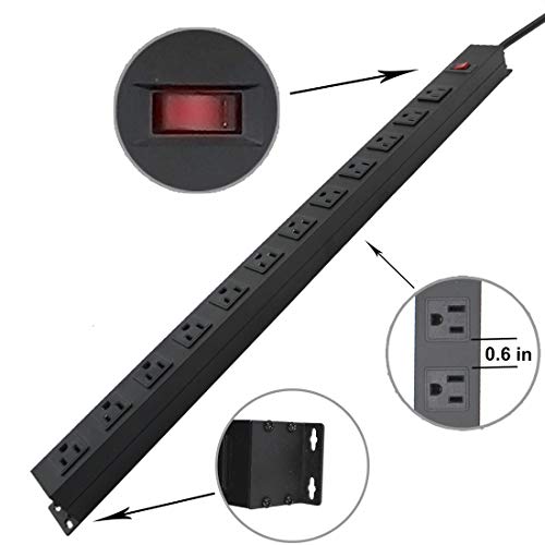 12-Outlets Heavy Duty Power Strip with 6 Ft UL 14AWG Cord Straight Plug for Commercial, Industrial, School and Home,15A 125V 1875W ,ETL Certification, Black