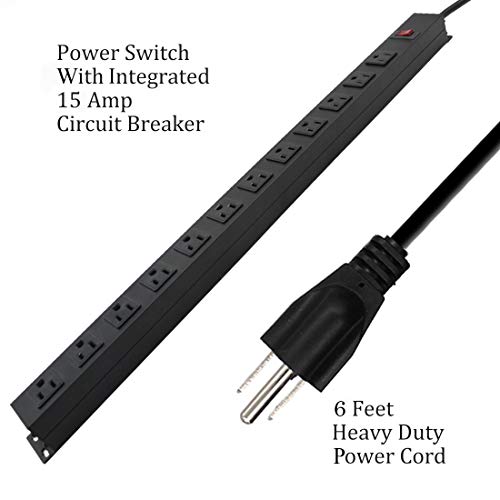 12-Outlets Heavy Duty Power Strip with 6 Ft UL 14AWG Cord Straight Plug for Commercial, Industrial, School and Home,15A 125V 1875W ,ETL Certification, Black