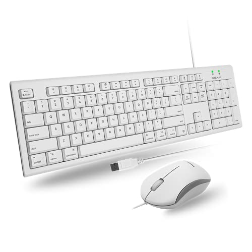 Macally Full Size USB Wired Mac Keyboard and Mouse Combo - Compatible Ergonomic Apple Keyboard and Mouse with Mac Shortcuts and Number Keypad for Mac Mini Pro, iMac Computer, MacBook Pro Air Laptops