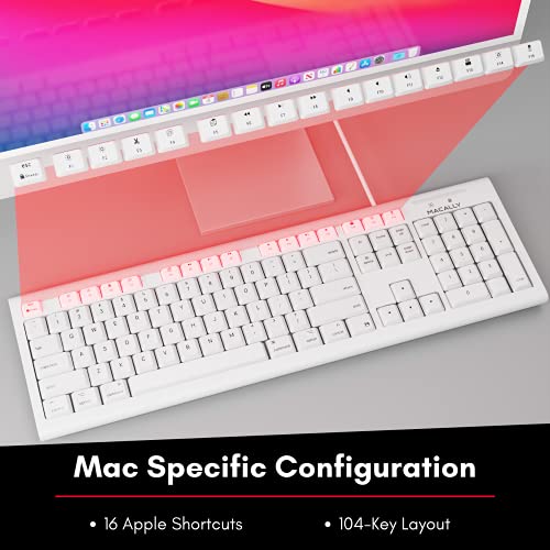 Macally Full Size USB Wired Mac Keyboard and Mouse Combo - Compatible Ergonomic Apple Keyboard and Mouse with Mac Shortcuts and Number Keypad for Mac Mini Pro, iMac Computer, MacBook Pro Air Laptops