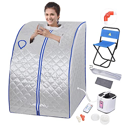 AW Portable Steam Sauna SPA Chair Sauna Tent 2L 800W Generator 60 Min Timer Remote Control Silver with Steam Generator Personal Therapeutic Detox Indoor