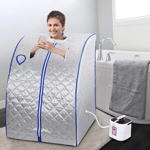 AW Portable Steam Sauna SPA Chair Sauna Tent 2L 800W Generator 60 Min Timer Remote Control Silver with Steam Generator Personal Therapeutic Detox Indoor