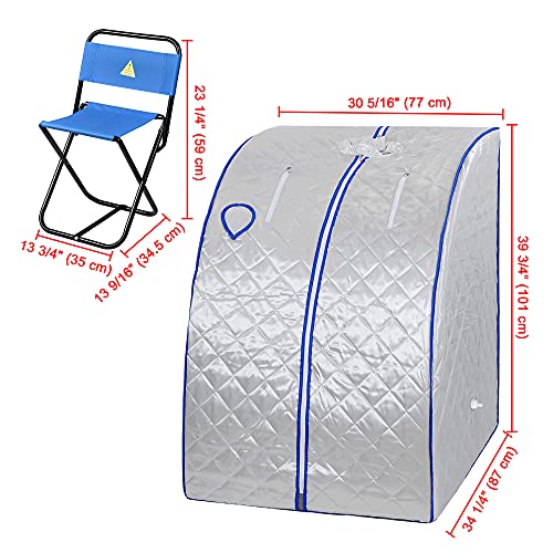 AW Portable Steam Sauna SPA Chair Sauna Tent 2L 800W Generator 60 Min Timer Remote Control Silver with Steam Generator Personal Therapeutic Detox Indoor