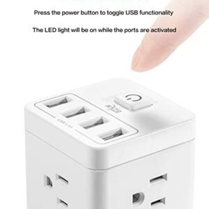 KMC Surge Protector Power Strip, Cube Portable Power Outlet with 4 USB Ports 4.8A and Switch Control, 5-Foot Extension Cord and Detachable Base, Ultra-Compact for Travel and Office