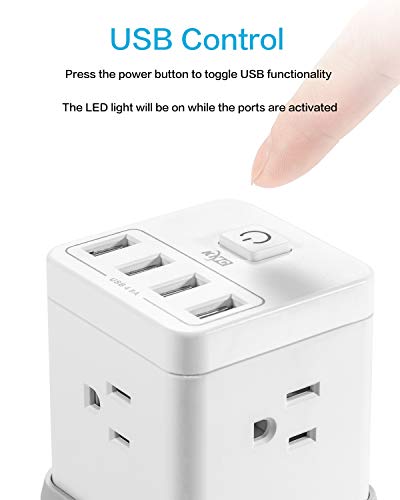 KMC Surge Protector Power Strip, Cube Portable Power Outlet with 4 USB Ports 4.8A and Switch Control, 5-Foot Extension Cord and Detachable Base, Ultra-Compact for Travel and Office