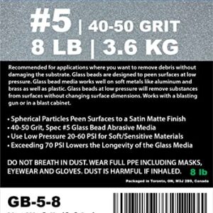 #5 Glass Beads - 8 lb or 3.6 kg - Blasting Abrasive Media (Coarse to Medium) 40-50 Mesh or Grit - Spec No 5 for Blast Cabinets Or Sand Blasting Guns - Large Beads for Peening and Finishing