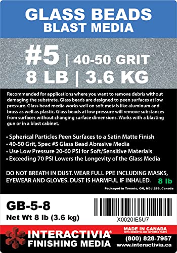 #5 Glass Beads - 8 lb or 3.6 kg - Blasting Abrasive Media (Coarse to Medium) 40-50 Mesh or Grit - Spec No 5 for Blast Cabinets Or Sand Blasting Guns - Large Beads for Peening and Finishing