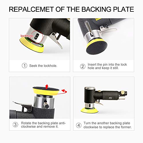 ZFE 1/2/3 Inch Random Orbital Air Sander, Mini Pneumatic Sander for Auto Body Work, High Speed Air Powered Polisher with 15 Polishing Buffing Pads,18 Sandpapers