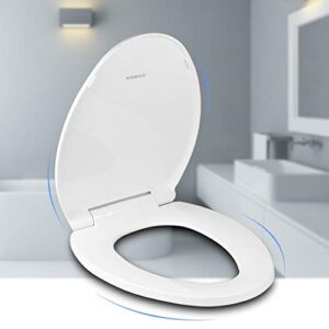 WSSROGY Toilet Seat Elongated with Cover Soft Close, Easy to Install, Plastic, White, Suitable to Elongated or Oval Toilets