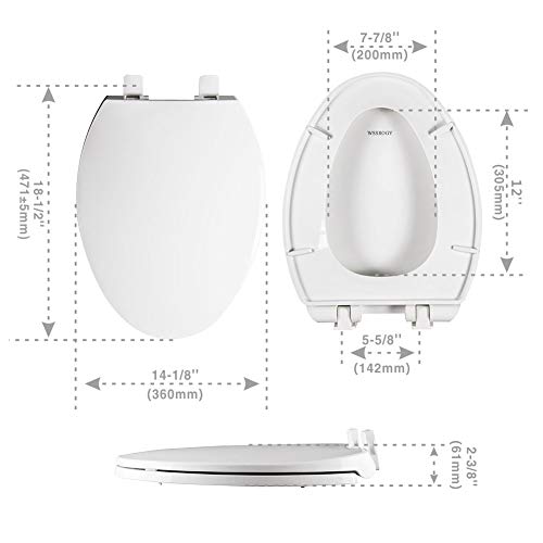 WSSROGY Toilet Seat Elongated with Cover Soft Close, Easy to Install, Plastic, White, Suitable to Elongated or Oval Toilets