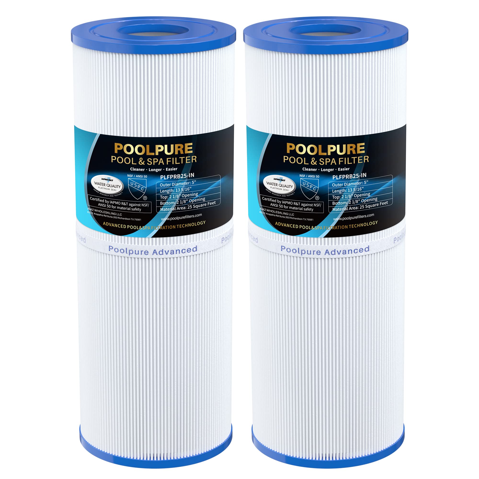 POOLPURE PLFPRB25-IN Hot Tub Filter Replace Unicel C-4326, Guardian 413-106, Filbur FC-2375, FC-2370, 3005845, 17-2327, 100586, 33521, 25392, 817-2500, 5X13 Drop in Spa Filter 2 Pack