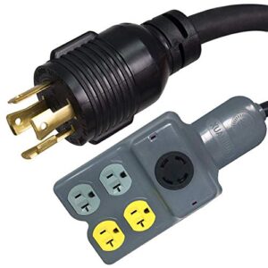 l14-30p to l14-30r + 5-20r x 4 receptacle power cable for 7500w generators, 10 feet, 30a, 125/250v - iron box # ibx-11858 (10 ft)