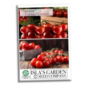 "sweetie" cherry tomato seeds for planting, 200+ heirloom seeds per packet, (isla's garden seeds), non gmo seeds, sweet flavor, botanical name: solanum lycopersicum, great home garden gift