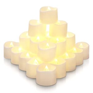 homemory 24pcs auto tea lights, 6 hours timer tea lights battery operated, flameless flickering votive candles with timer, ideal for home decor, table centerpieces, halloween, christmas, warm white