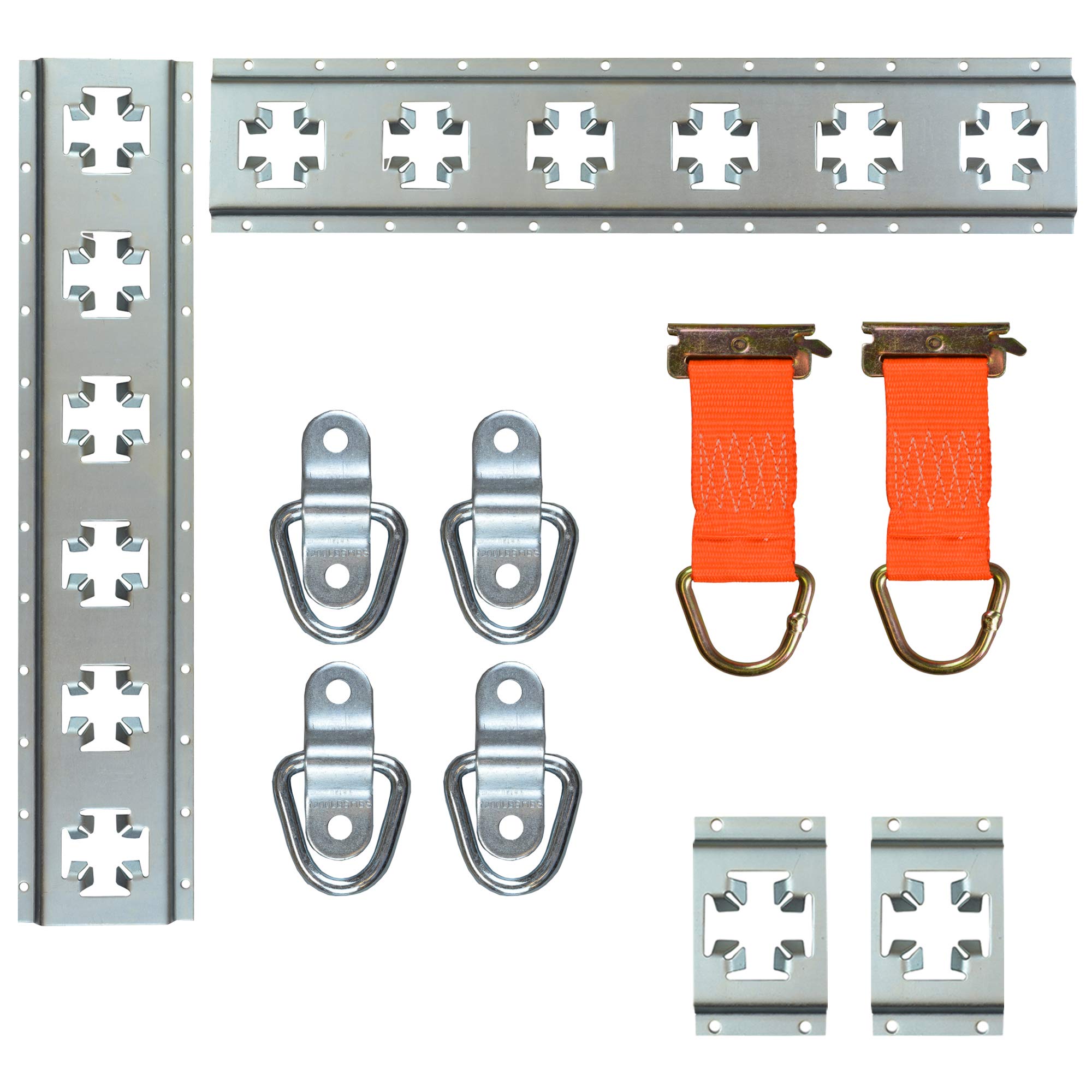 CargoSmart X-Track Trailer Essentials Kit, 10 Piece Set – Includes 24” X-Track Rails, X-Track Singles, Light Duty Bolt-On D-Rings and Rope Rings – Organize and Store Cargo, Load Capacity of 2,000lbs