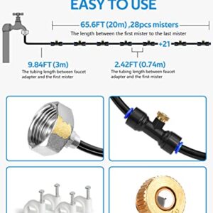 homenote Misting Cooling System 75FT (23M) Misting Line + 28 Brass Mist Nozzles + Brass Adapter(3/4") Outdoor Mister for Patio Garden Greenhouse Trampoline for Waterpark