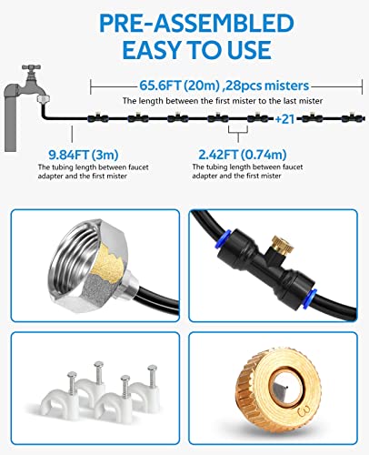 homenote Misting Cooling System 75FT (23M) Misting Line + 28 Brass Mist Nozzles + Brass Adapter(3/4") Outdoor Mister for Patio Garden Greenhouse Trampoline for Waterpark