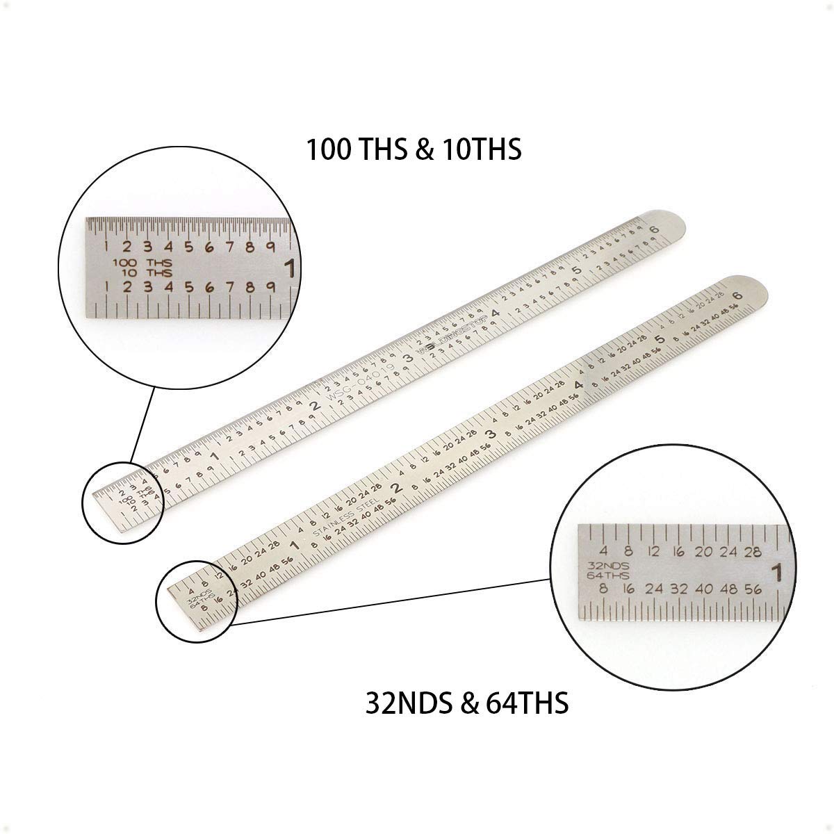 WeldingStop 5R Scale 6 Inch Machinist Ruler 10th 100th 32th 64th Flex Rule Flexible Stainless Ruler