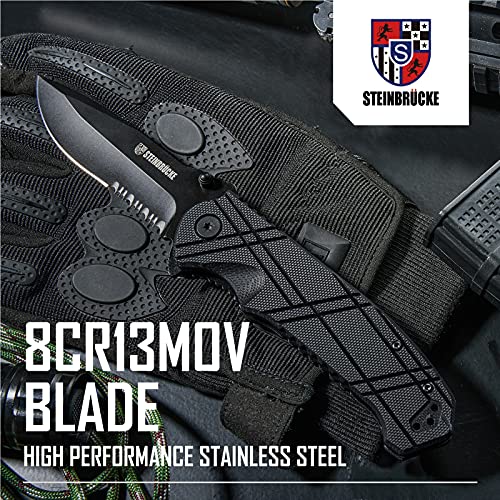 STEINBRÜCKE Pocket Knife - Tactical Folding Knife Stainless Steel 8Cr15Mov 3.4'' Blade, CNC Machined G10 Handle with Clip for Tactical, Camping,Outdoor, Gifts for Men, Dad