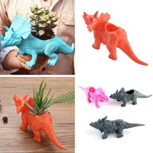 CHICTRY Dinosaur Succulent Plant Vase Creative Flower Pot Bonsai Container Gardening Planter with Drain Hole for Home Office Desktop Decoration Orange Triceratops