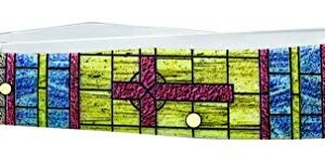 Case WR XX Pocket Knife Trapper Stained Glass Cross Natural Bone Color Wash Item #38713 - (6254 SS) - Length Closed: 4 1/8 Inches