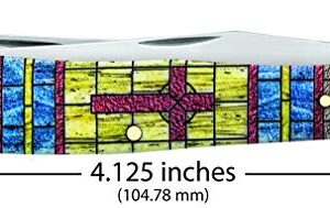 Case WR XX Pocket Knife Trapper Stained Glass Cross Natural Bone Color Wash Item #38713 - (6254 SS) - Length Closed: 4 1/8 Inches