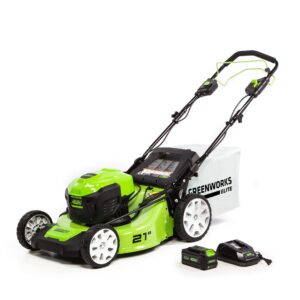 greenworks 40v 21-inch brushless self-propelled mower 6ah battery and charger included, m-210-sp