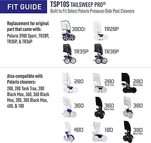 ATIE No Spray Pool Cleaner TailSweep PRO TSP10S with Hose Scrubber 9-100-3105 Fit Zodiac Polaris 280, 3900 Sport, 380, 360, 180 Pool Cleaner Tail Sweep PRO TSP10S and CMP Flow Diffuser (1 Pack)