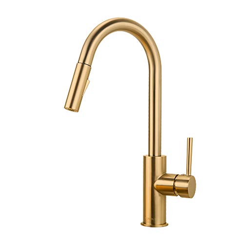 Gold Kitchen Faucet, FORIOUS Kitchen Faucet with Pull Down Sprayer Brushed Gold, 2.25 GPM Kitchen Sink Faucet High Water Pressure, Brass Copper Kitchen Faucets 1 or 3 Hole, Champagne Bronze