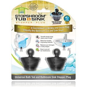stopshroom tub 2 pack universal stopper for bathtub and bathroom sink drains, black plug 2pk, 2 count