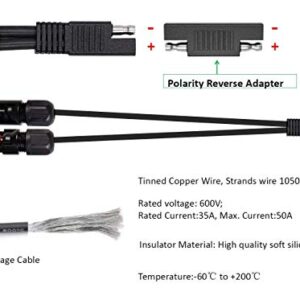 Solar Panel Connectors 10AWG Compatible with MC4 Connecter to SAE Adapter PV Extension Cable Wire for RV Caravan Solar Panels Battery Charger kit with Two SAE to SAE Polarity Reverse Adapters