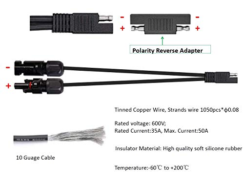 Solar Panel Connectors 10AWG Compatible with MC4 Connecter to SAE Adapter PV Extension Cable Wire for RV Caravan Solar Panels Battery Charger kit with Two SAE to SAE Polarity Reverse Adapters