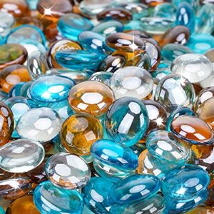stanbroil 10-pound blended fire glass beads - 1/2 inch fire glass drops blended caribbean blue, crystal ice, caramel luster for indoor and outdoor gas fire pits and fireplaces