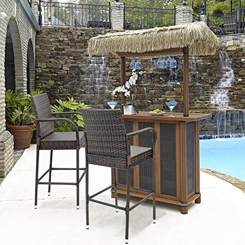 Homall Patio Bar Stools Wicker Barstools Indoor Outdoor Bar Stool Patio Furniture with Footrest and Armrest for Garden Pool Lawn Backyard Set of 2 (Brown)